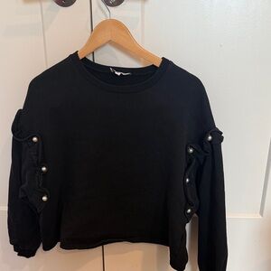 Women's Black Pearl-Trim Ruffle Sweatshirt